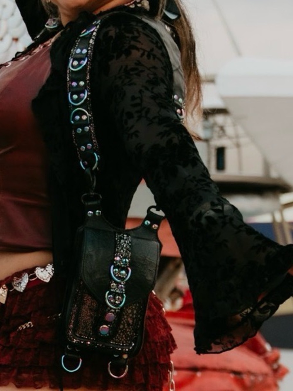 Black Leather pocket holsters with iridescent metal finish